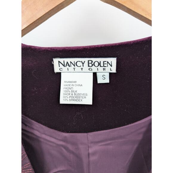 Nancy Bolen City Girl Small Purple 100% Silk Floral Velvet Jacket Boho Artsy - Picture 3 of 3